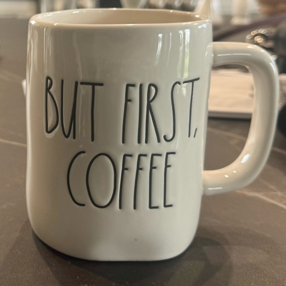 Rae Dunn White Coffee Mug Handwritten Style